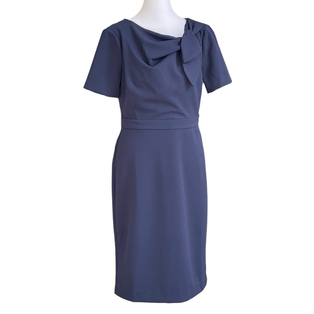 ivy + blu Navy Tie Neck Sheath Dress Sz 4 Short Sleeve Cocktail Career NWT